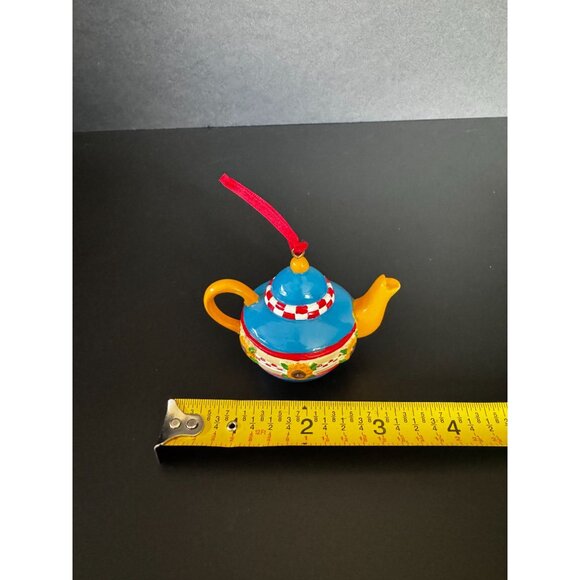 Mary Engelbreit Miniature Teapot Ornament Blue Yellow Sunflowers Flowers Christm - Picture 16 of 16